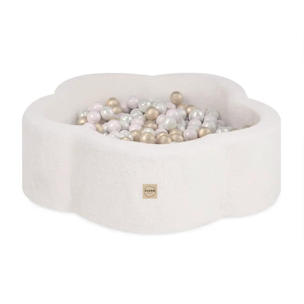 Piscine à balles, 95x30 cm, agneau crème, Floral Fun Zone (+ 200 boules or, perle, perle rose clair) - Plush nest - Misioo by Misioo