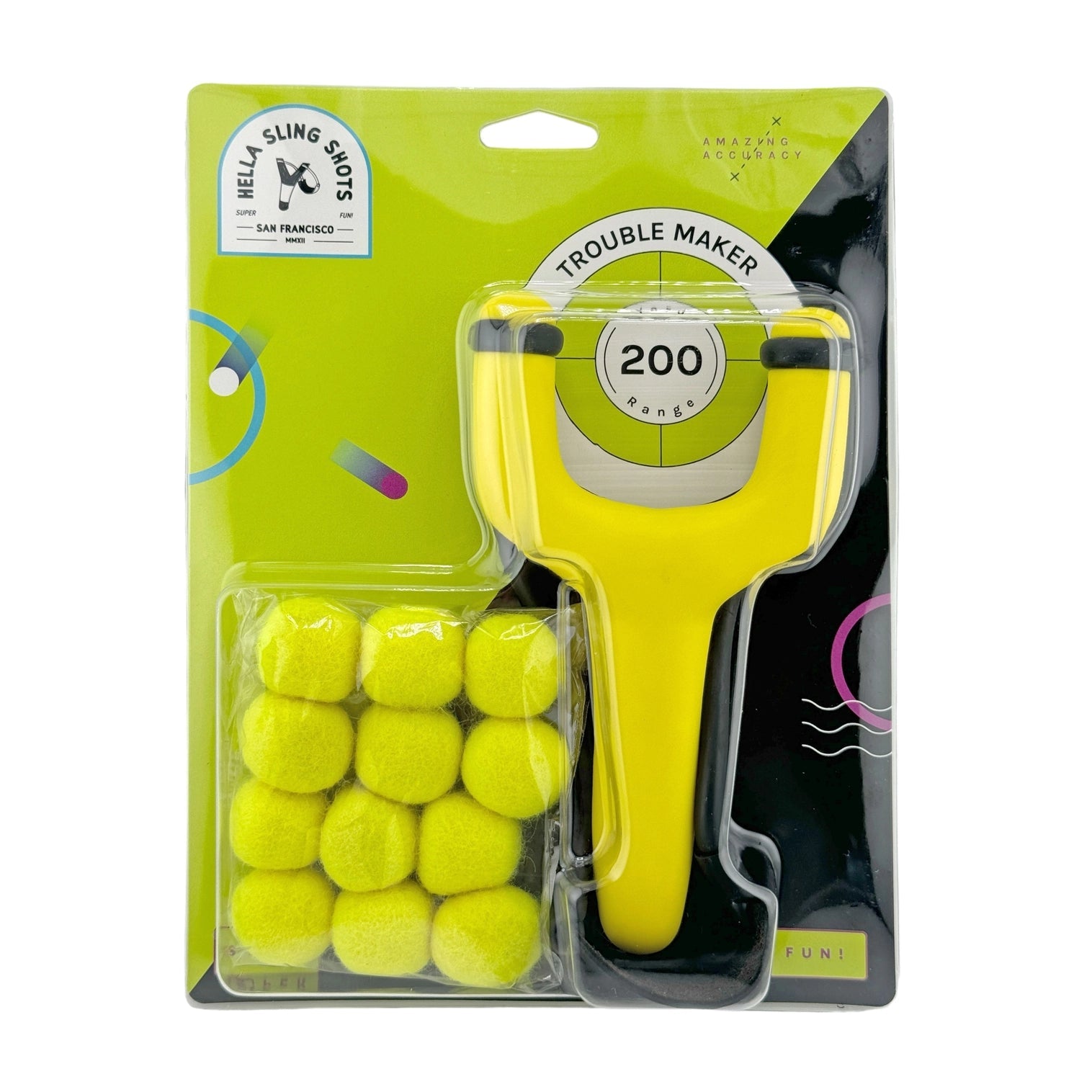 Lance - pierres Trouble Maker jaune fluo + munitions en feutre - Jeu de motricité pour enfant ( 5 ans et + ) - myplayground