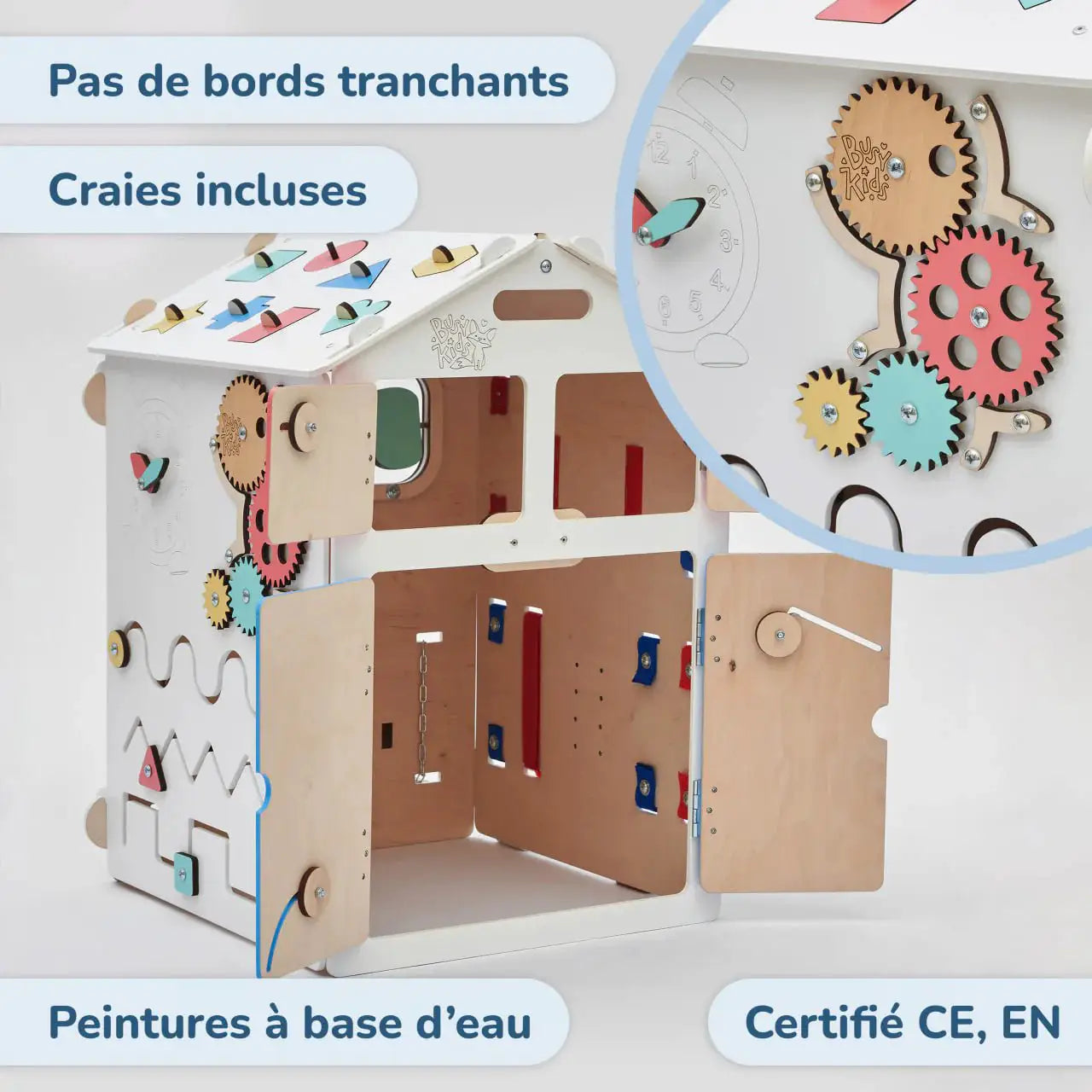 Ensemble Maisonnette Blanche et Cube Interactif - Bois Natura, 12 à 18 mois - BusyKids by BusyKids