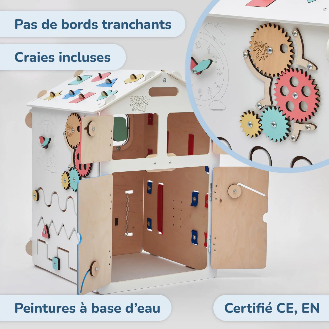 Ensemble Maisonnette Blanche et Cube Interactif - Bois Natura, 12 à 18 mois - BusyKids - myplayground