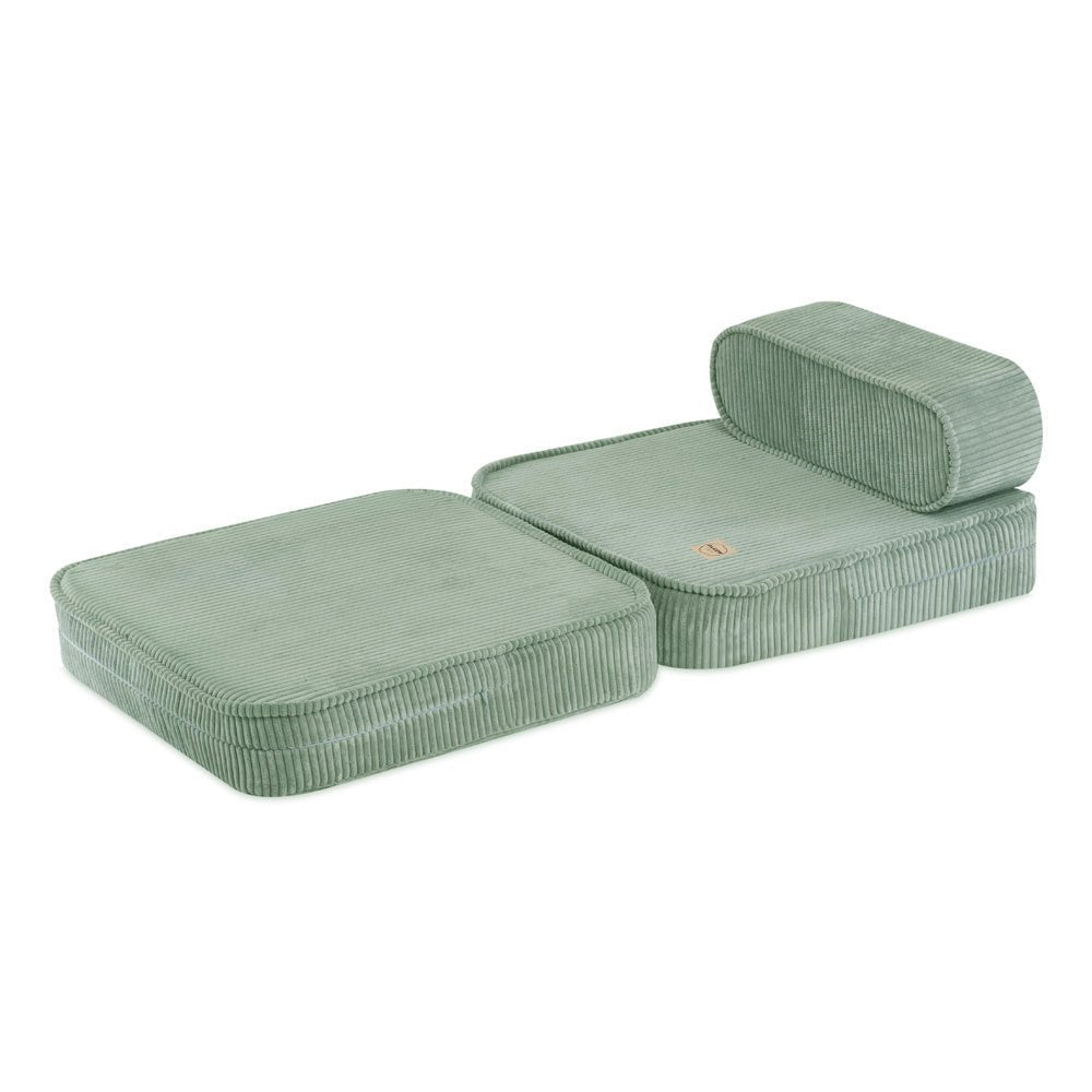 Chaise longue enfant, 150x60x25 cm, velours côtelé vert premium - Plush Nest - myplayground