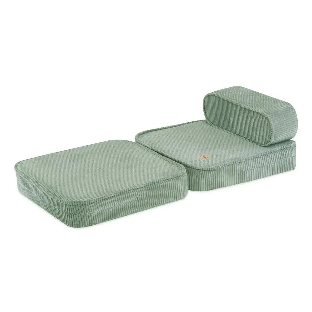 Chaise longue enfant, 150x60x25 cm, velours côtelé vert premium - Plush Nest by Misioo