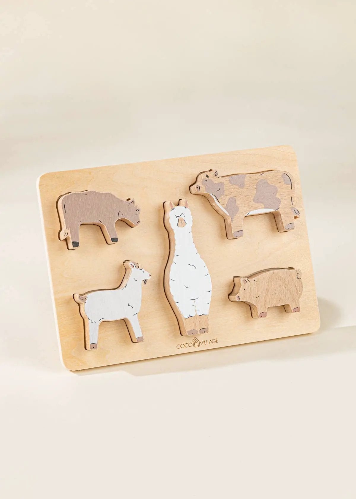 Ensemble de 5 animaux de grange sur assiette en bois - Coco Village by Coco Village