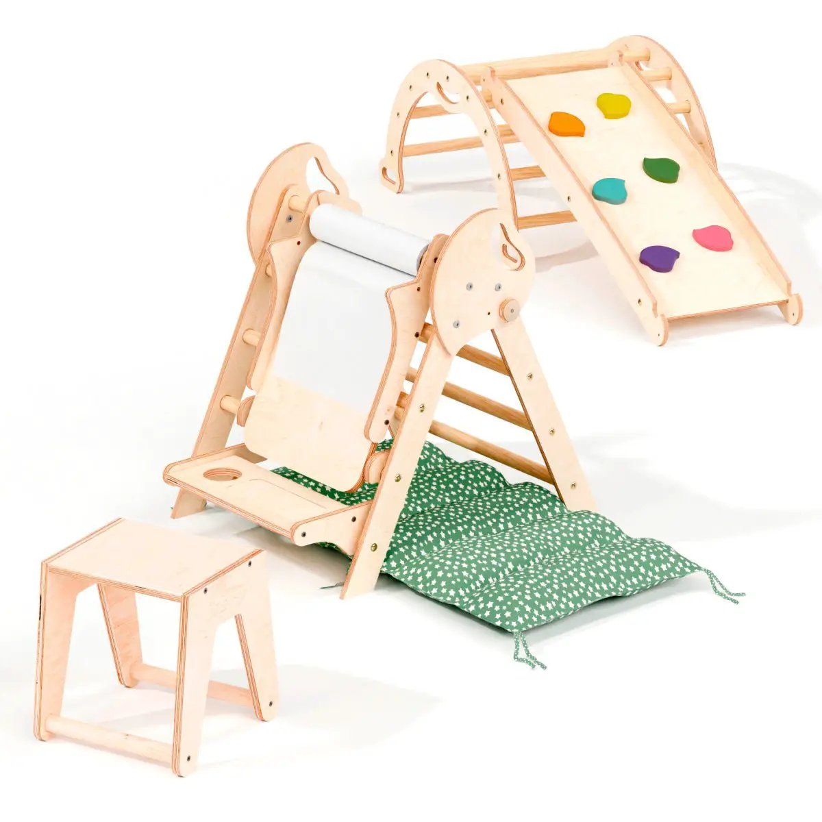 Montessori Pikler Triangle 5-in-1 Climbing Set for Toddlers 1 to 3 Years Arch Slide Board Cushion Creative Play by Goodevas