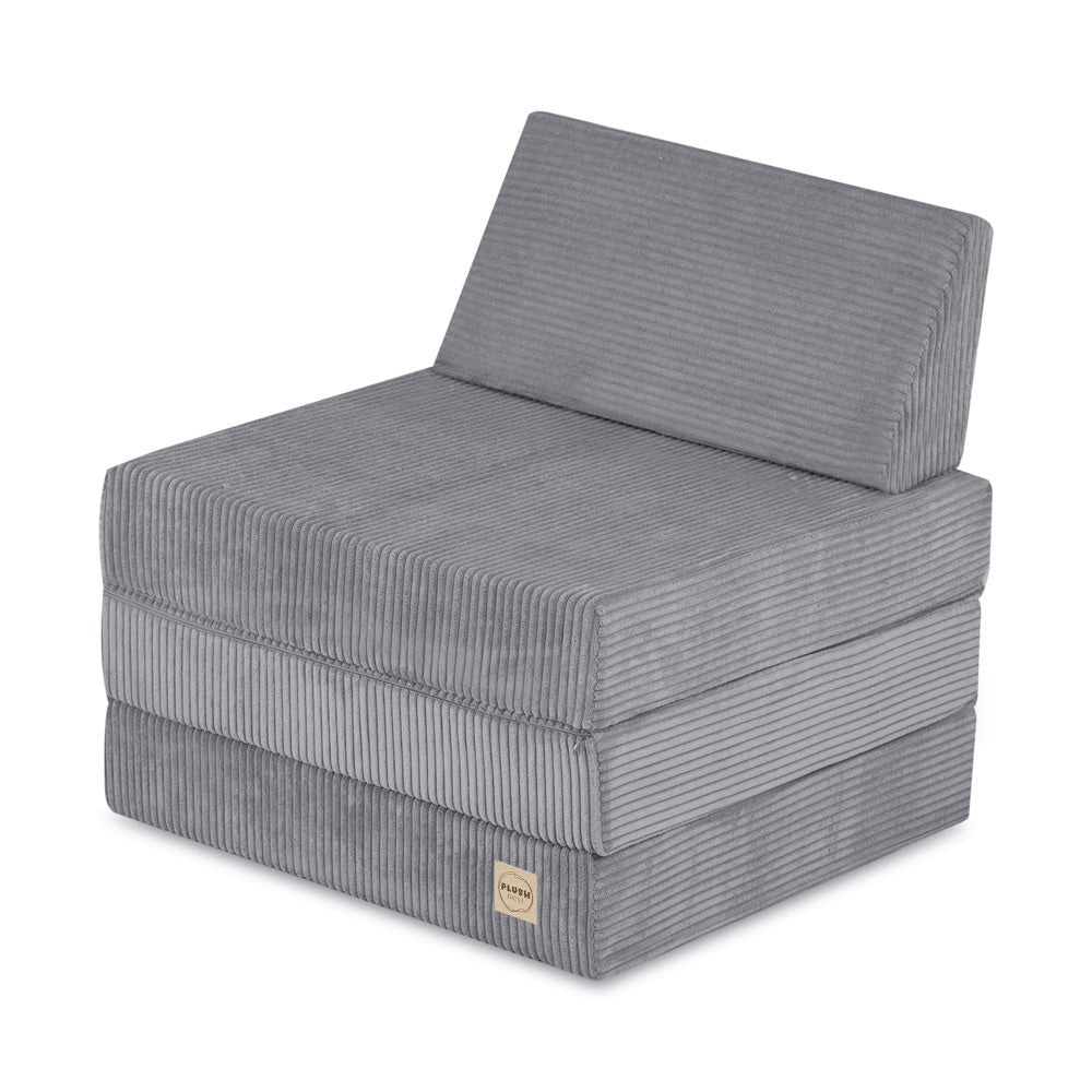 Matelas Foldie large avec appui-tête - Velours côtelé gris premium - Plush Nest by Misioo