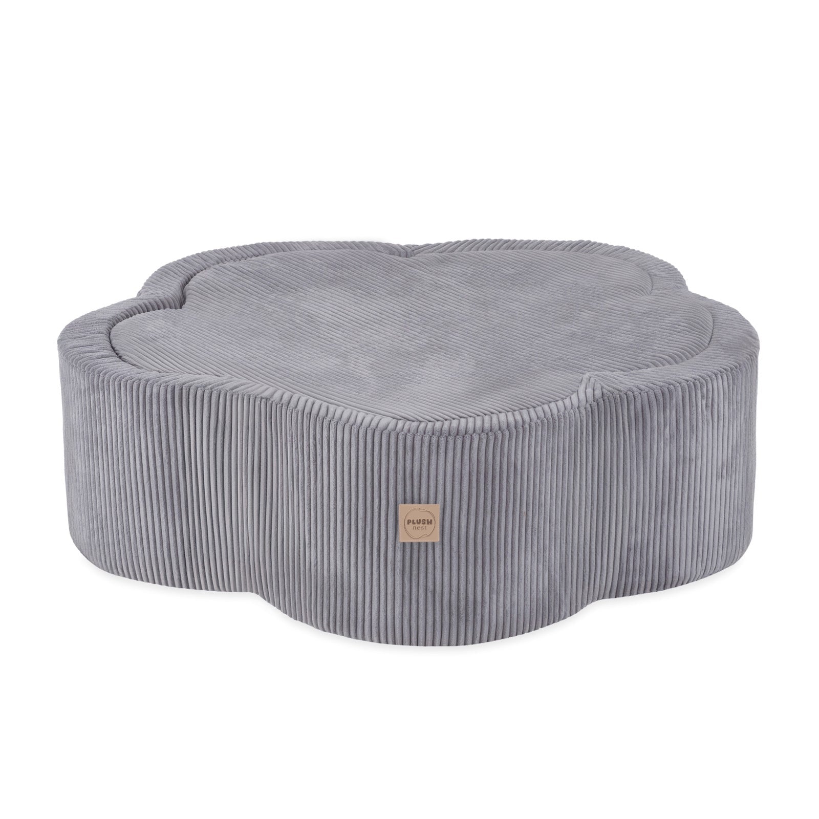 Piscine à balles avec tapis, 95x30, gris clair, velours côtelé premium, Floral Fun Zone (+ 200 boules perle, argent, bleu clair) - Plush nest - Misioo - myplayground