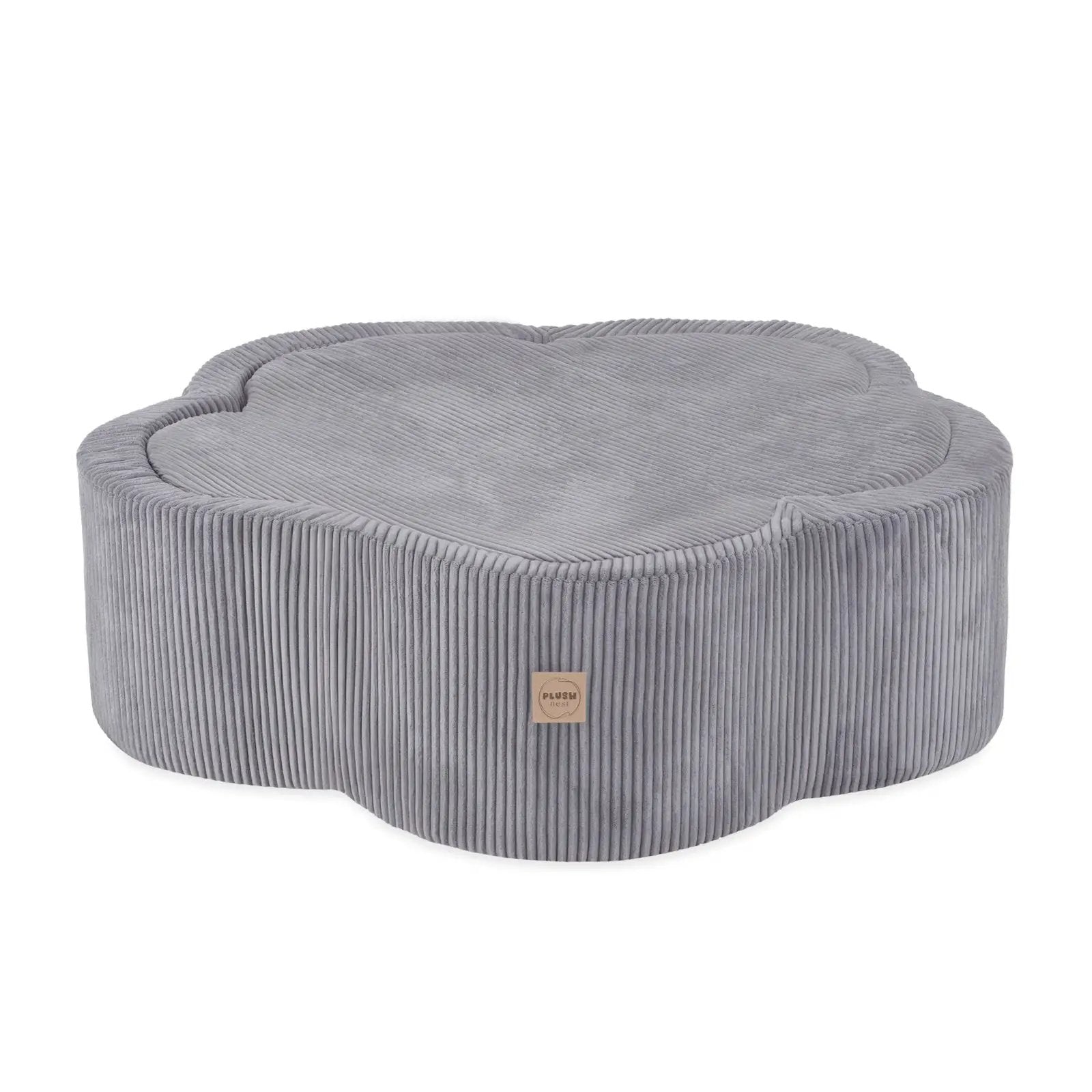 Piscine à balles avec tapis, 95x30, gris clair, velours côtelé premium, Floral Fun Zone (+ 200 boules perle, argent, bleu clair)-Plush nest - Misioo by Misioo