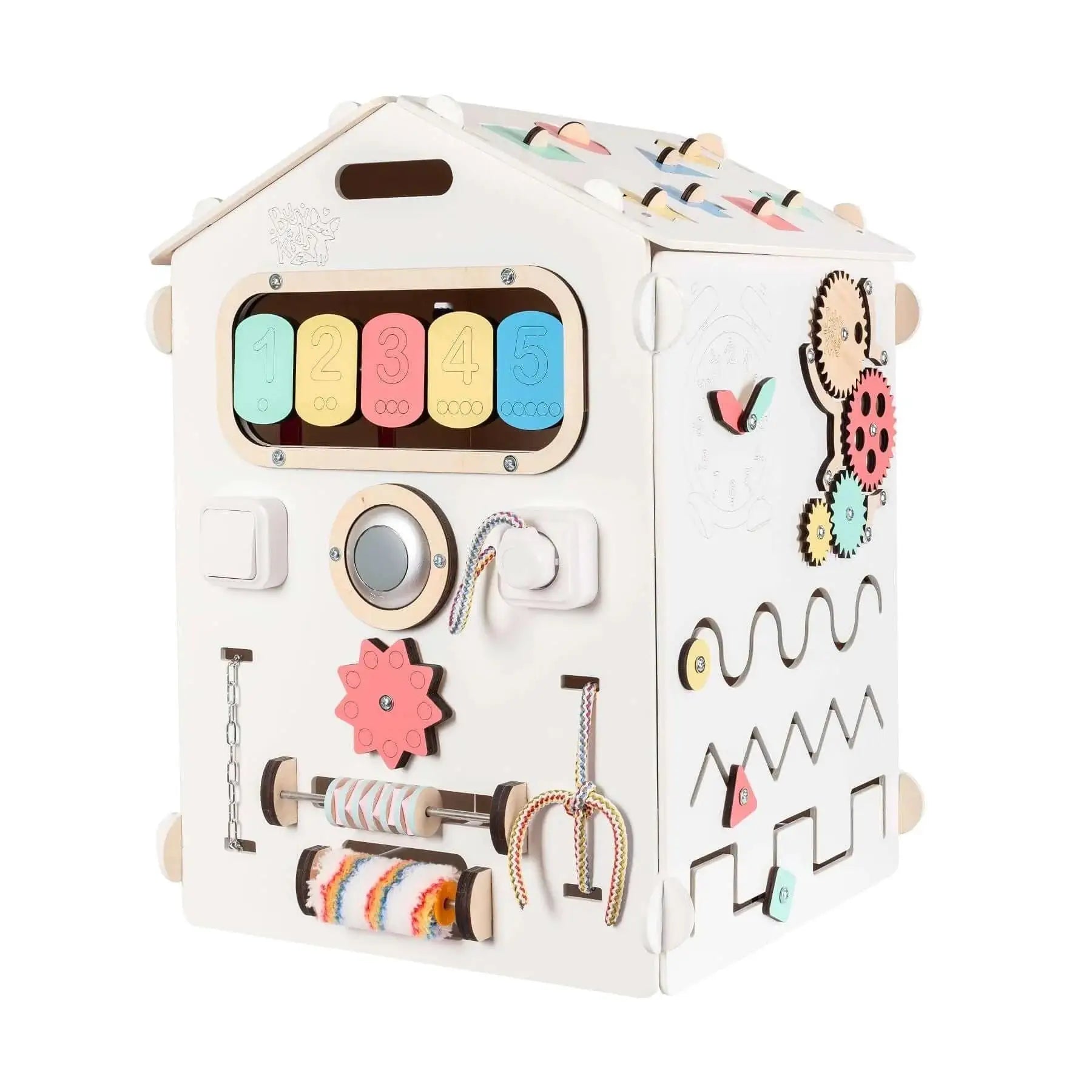 Maisonnette Éducative Blanche - Bois Natura, 12 à 18 mois, montessori - BusyKids by BusyKids