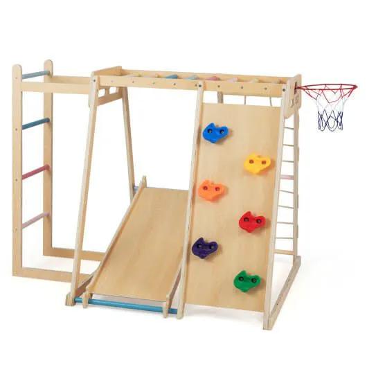 Kids Indoor Playground 6-in-1 Jungle Gym for 3-14 Years Olds-Macaron by myplayground