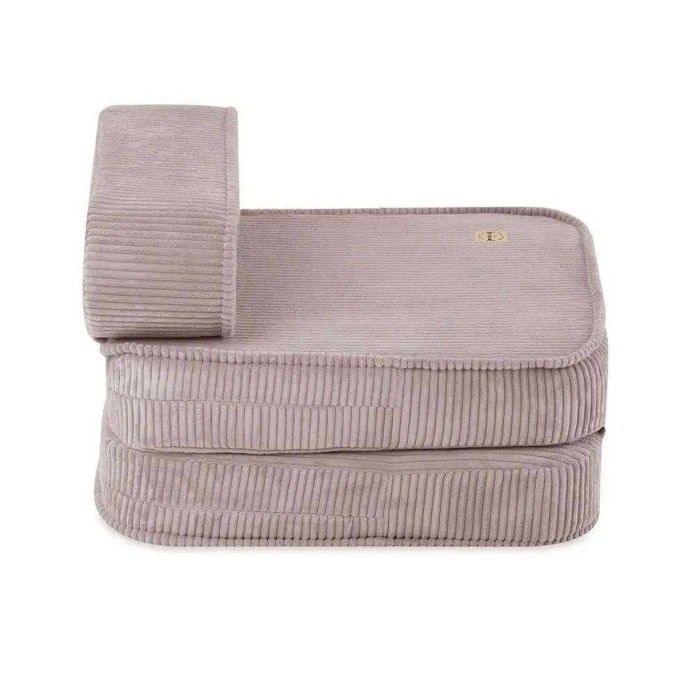 Chaise longue enfant, 150x60x25 cm, velours côtelé beige premium - Plush Nest by Misioo