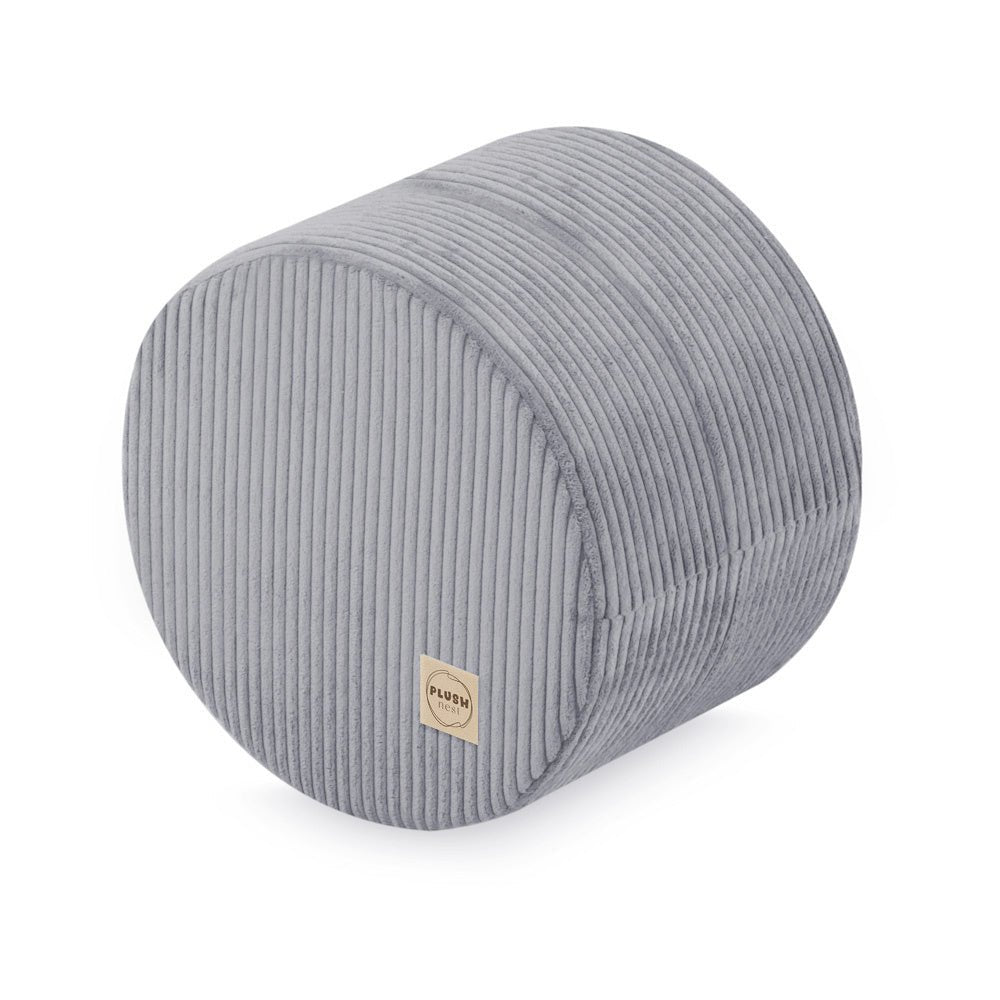 Pouf rond 40x30 cm - Velours côtelé gris premium, coussin de sol- Plush Nest by Misioo