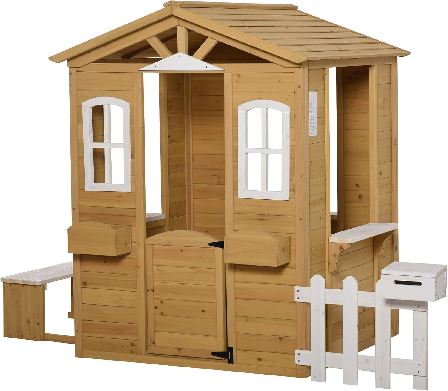 Kids Outdoor Wood Playhouse With Working Door And Windows - myplayground
