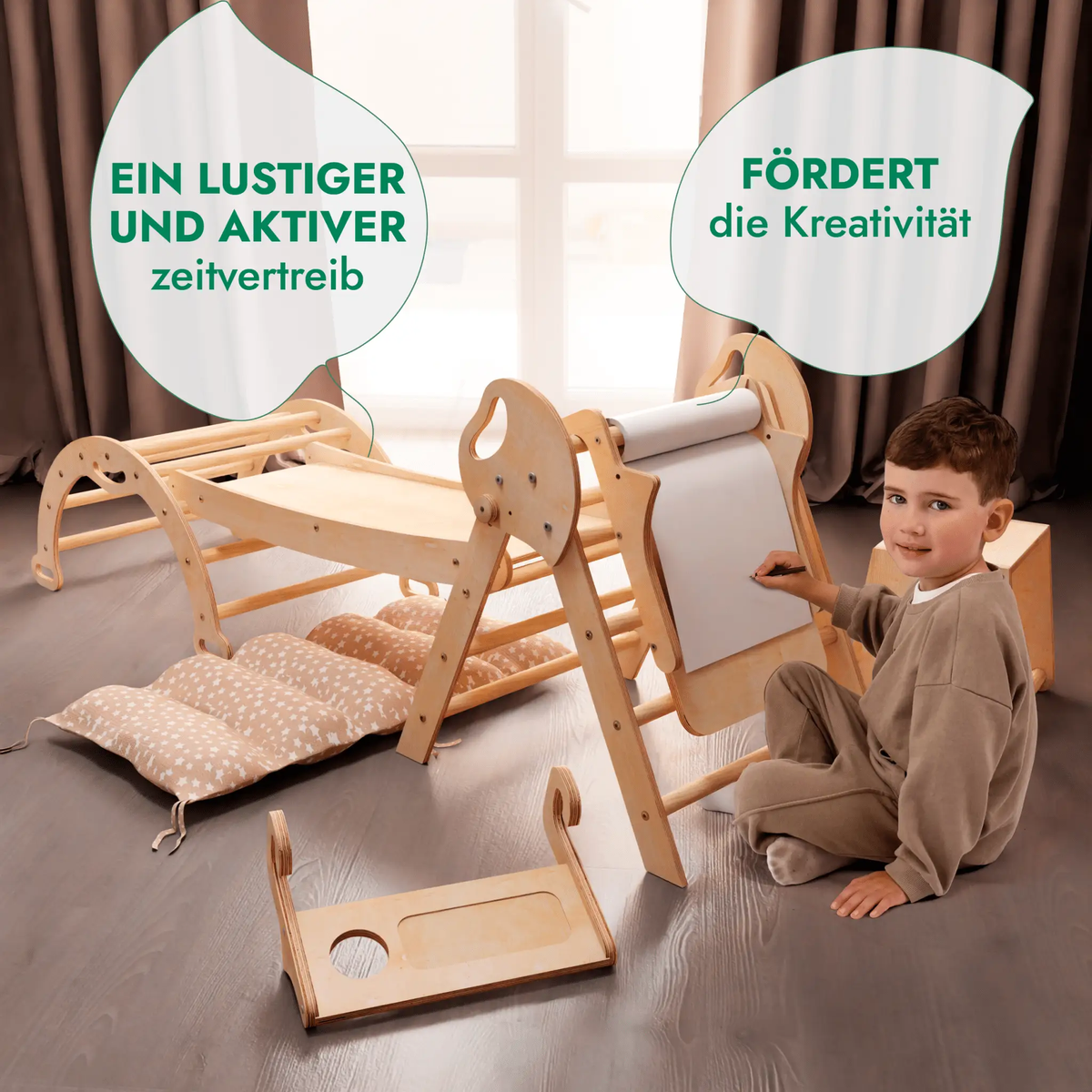 Montessori Pikler Triangle 5-in-1 Climbing Set for Toddlers 1 to 3 Years Arch Slide Board Cushion Creative Play by Goodevas