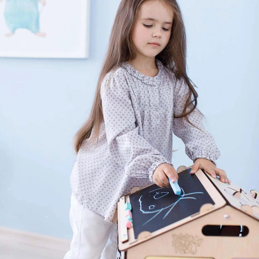 Ensemble Maisonnette et Cube Interactif - menthe, bois natura, 12 à 18 mois - BusyKids by BusyKids