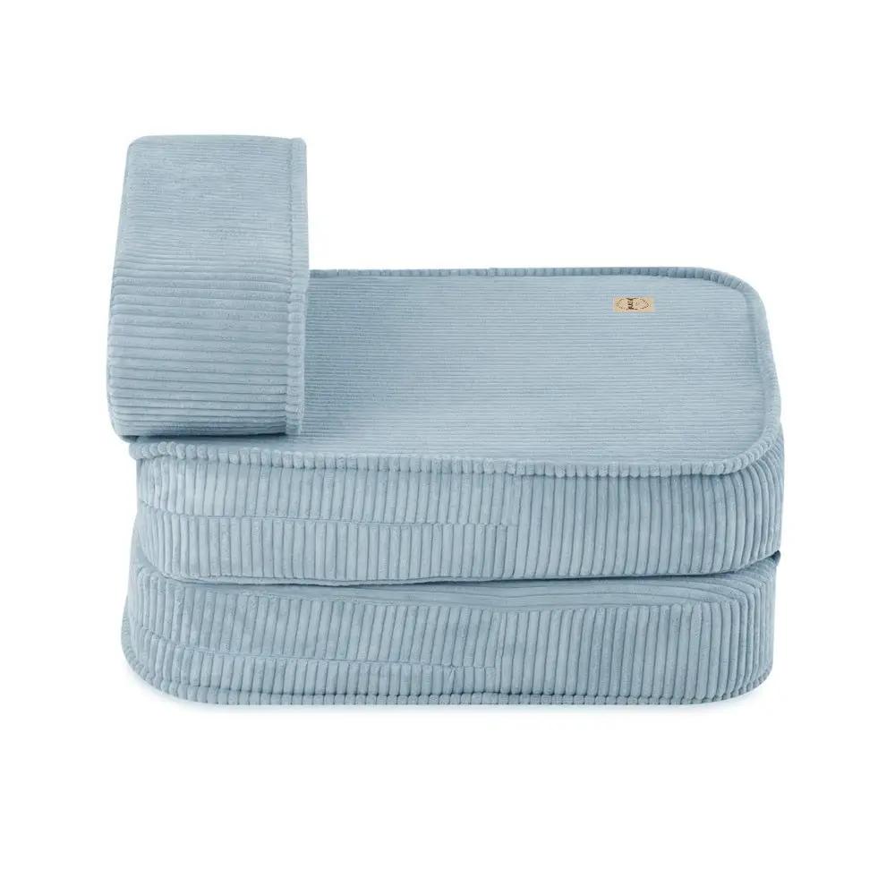 Chaise longue enfant, 150x60x25 cm, velours côtelé bleu premium - Plush Nest by Misioo