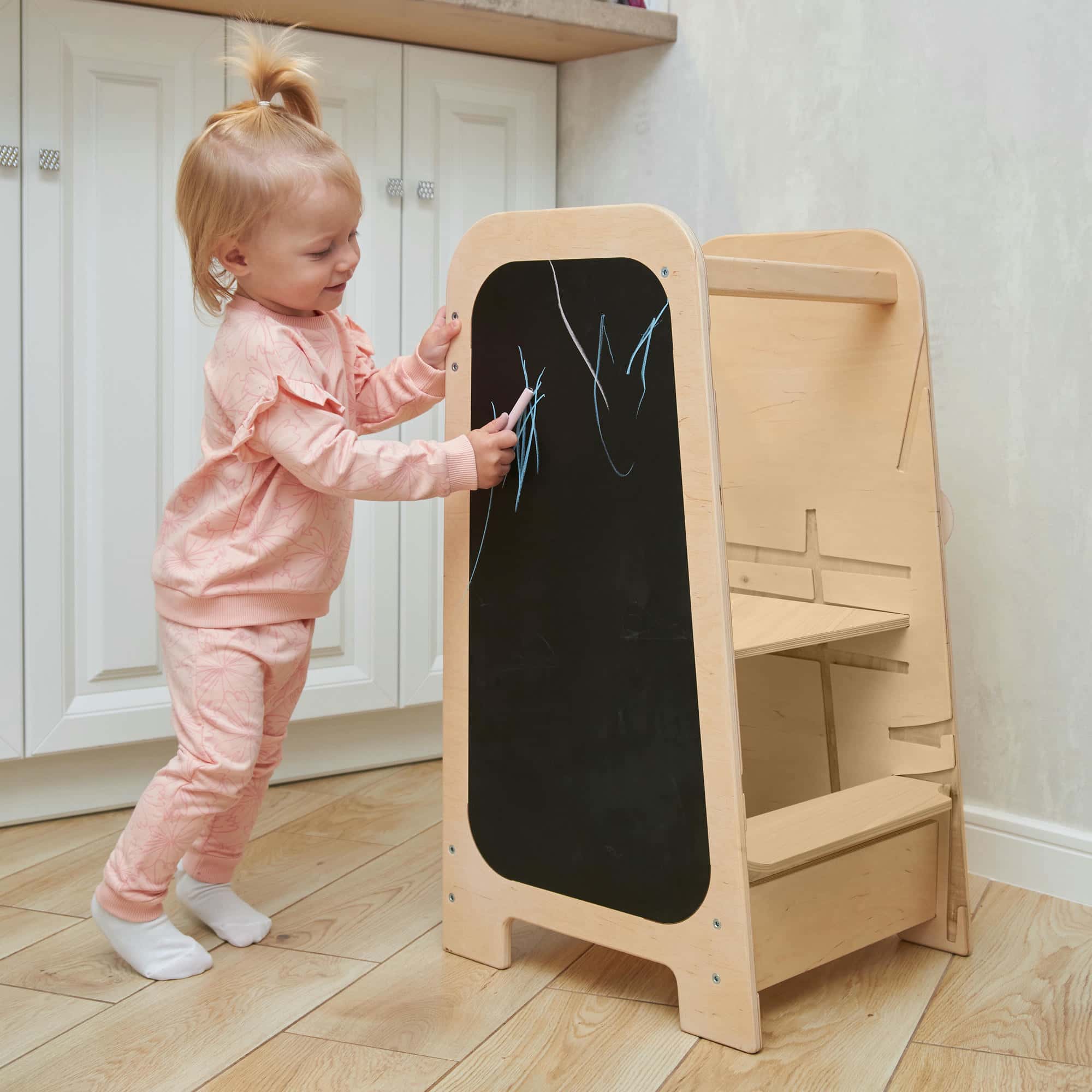 BusyKids - Tour d’Apprentissage Multifonctions 5 en 1 Menthe - Bois Brut (non verni) - 18 à 24 mois - myplayground