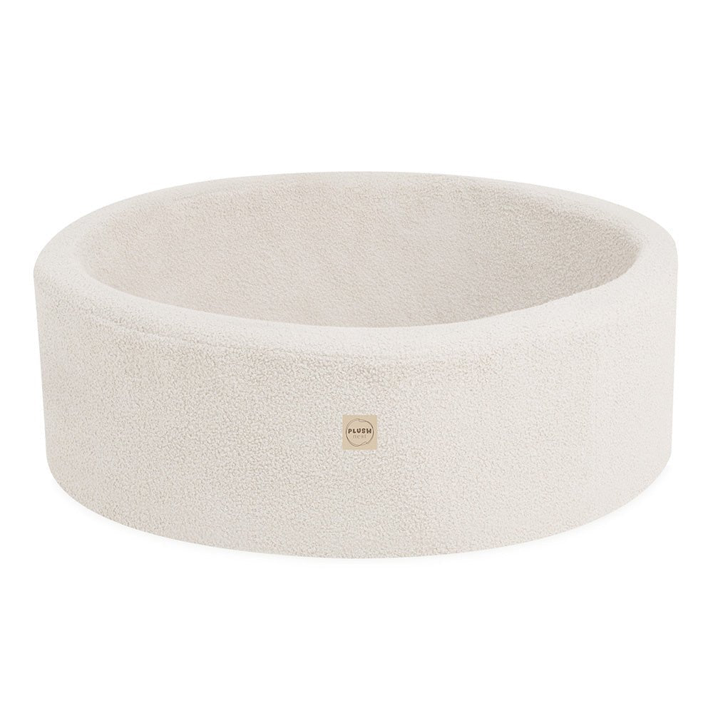 Piscine à balles - ronde 90x30 cm, agneau crème (+ 200 boules or, perle, transparentes) - Plush Nest - Misioo - myplayground