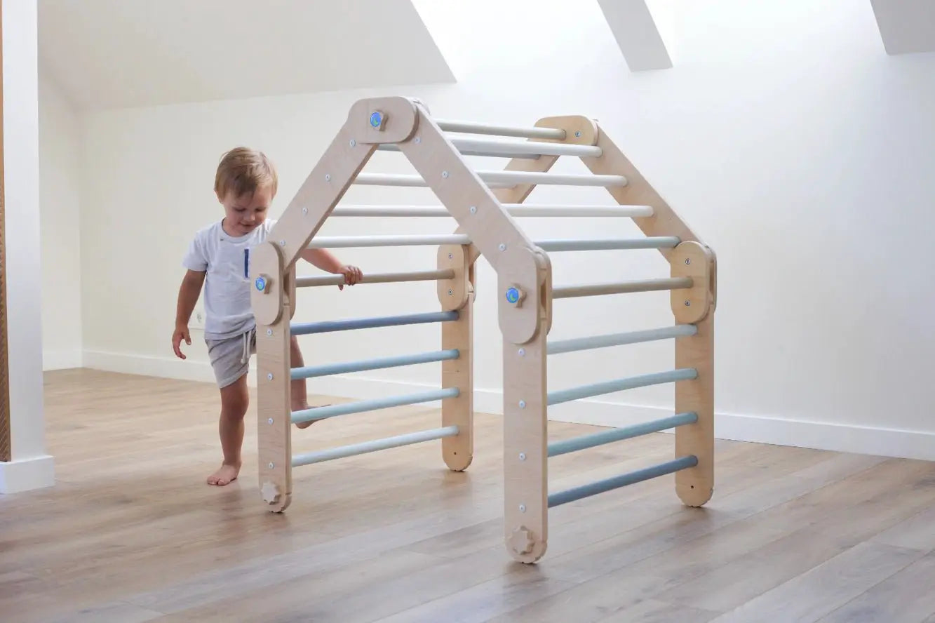 Grimpeur Transformable Bleu, Triangle Pikler Modifiable - Jeu de Motricité Enfant - Happymoon by HappyMoon