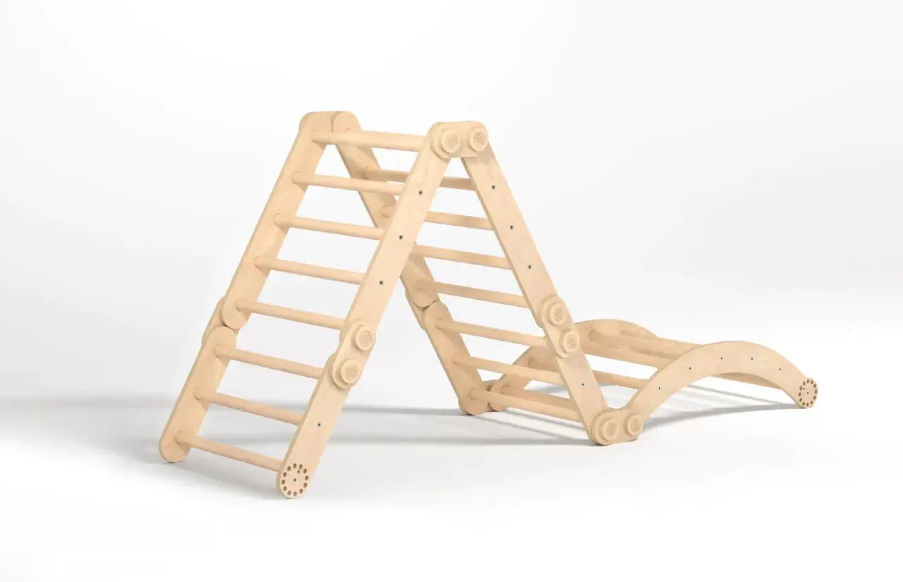 Ensemble d’escalade inclinable (set L avec Rocker) - bois brut (non verni), 18 à 24 mois - BusyKids by BusyKids