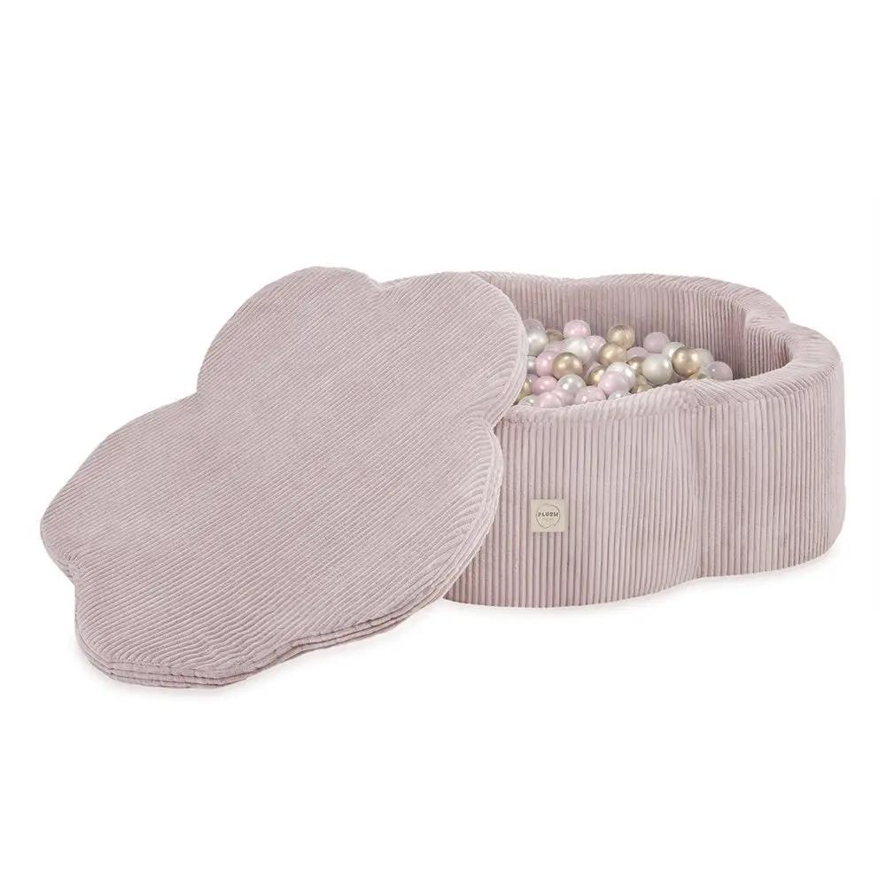 Piscine à balles avec tapis, 95x30, rose clair, velours côtelé premium, Floral Fun Zone (+ 200 boules perle, perle rose clair, or) -Plush nest - Misioo by Misioo