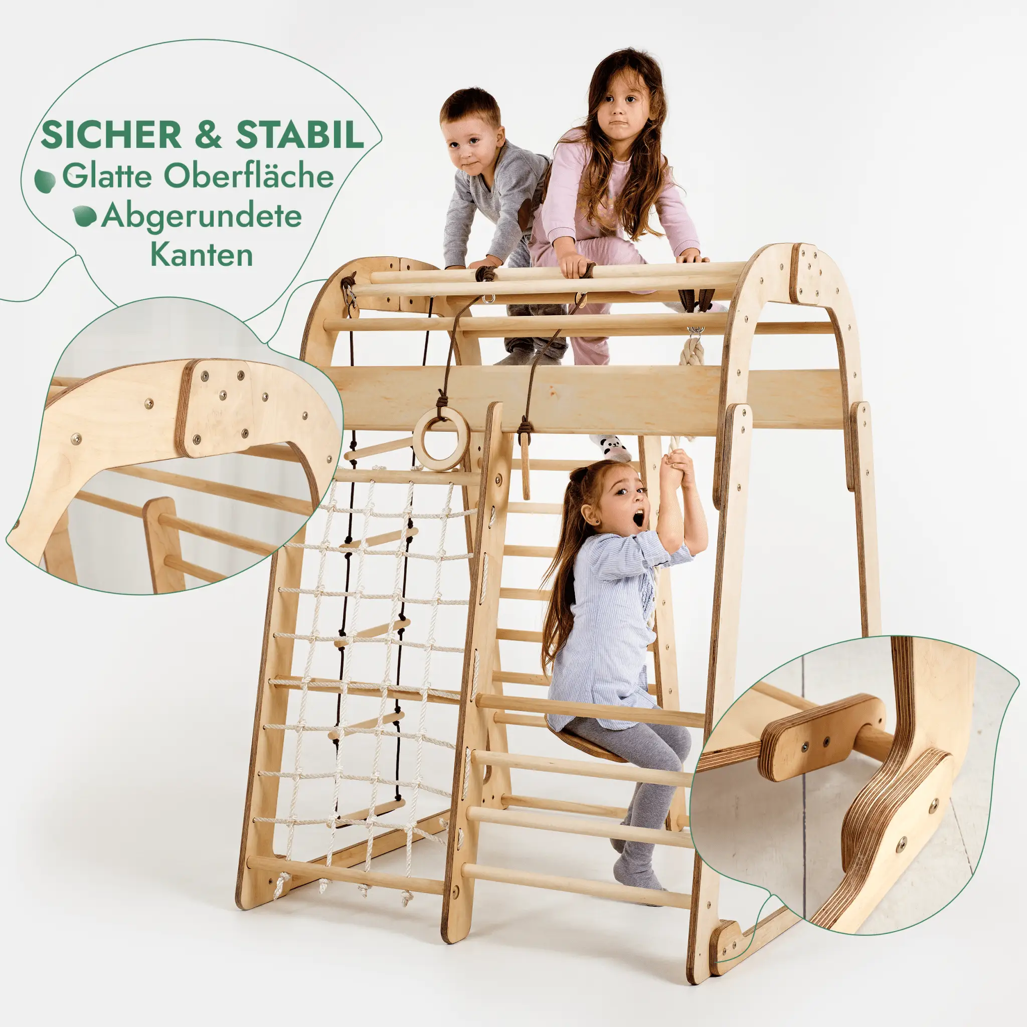 Six In One Indoor Kids Playground Climber With Net And Slide Gym Rings Hanging Ladder And Disc Swing For Ages 3 To 8 by Goodevas