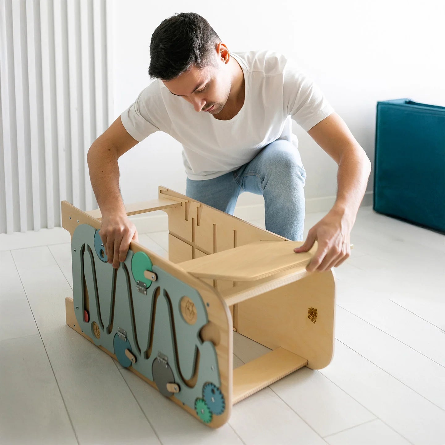 BusyKids - Tour d’Apprentissage Multifonctions 5 en 1 Menthe - Bois Brut (non verni) - 18 à 24 mois - myplayground