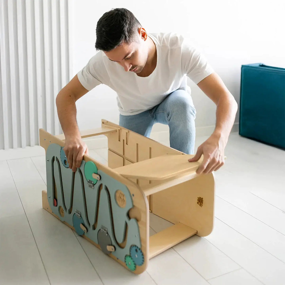 BusyKids - Tour d’Apprentissage Multifonctions 5 en 1 Menthe - Bois Brut (non verni) - 18 à 24 mois by BusyKids