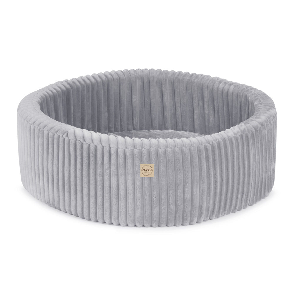 Piscine à balles - ronde 90x30 cm, Gris Puffy Lamell (+ 200 boules perle, bleue, argent ) – Plush Nest by Misioo