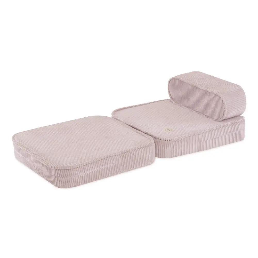 Chaise longue enfant, 150x60x25 cm, velours côtelé rose clair premium - Plush Nest by Misioo