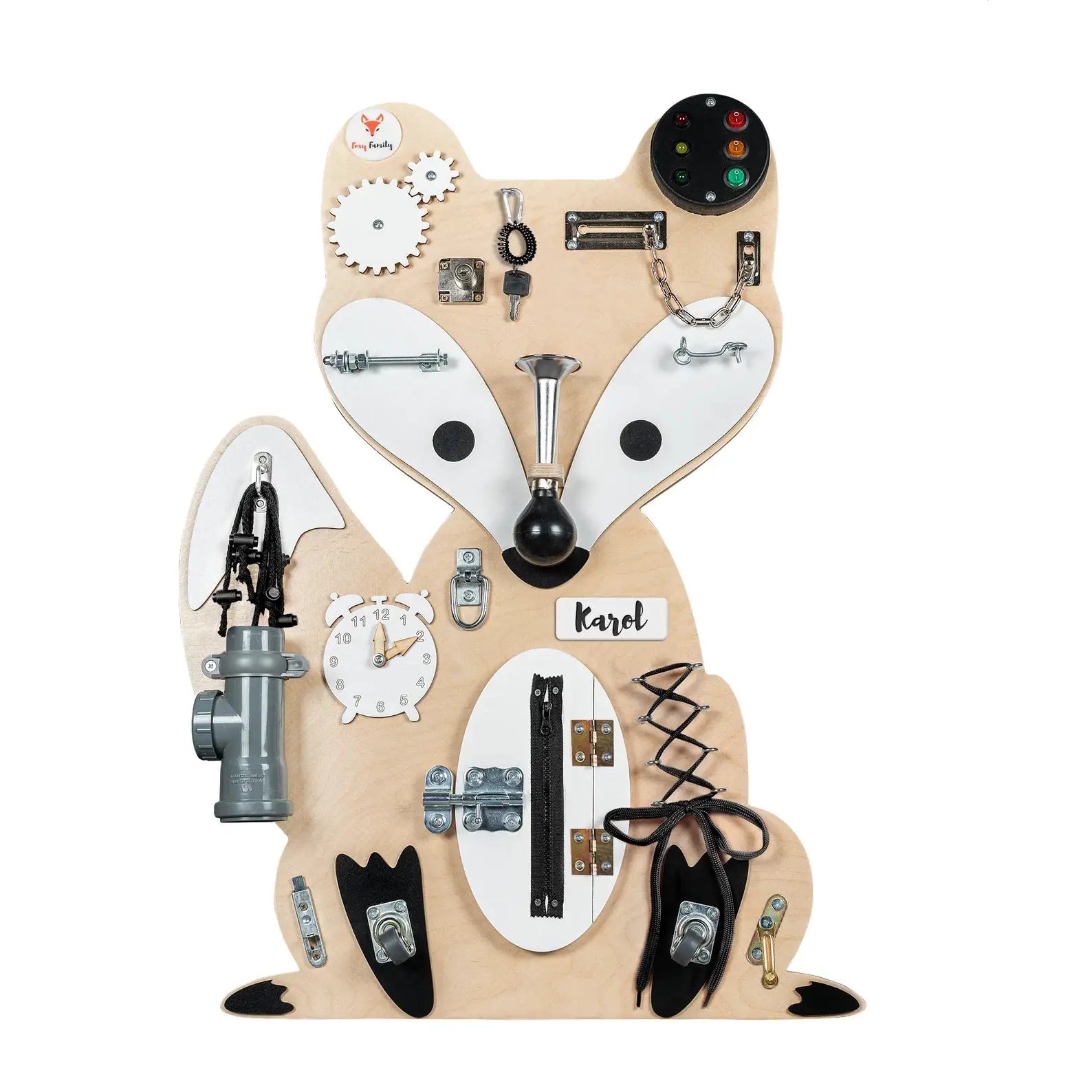 Fox Woody Busy Board - Planche sensorielle - Jeu de motricite fine pour enfant ( 3 ans et + ) by FoxyFamily