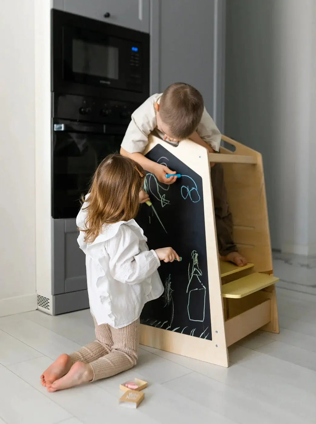 Tour d’Apprentissage Multifonctions 5 en 1 Play XL -Bois Brut (non verni), 18 à 24 mois - BusyKids by BusyKids