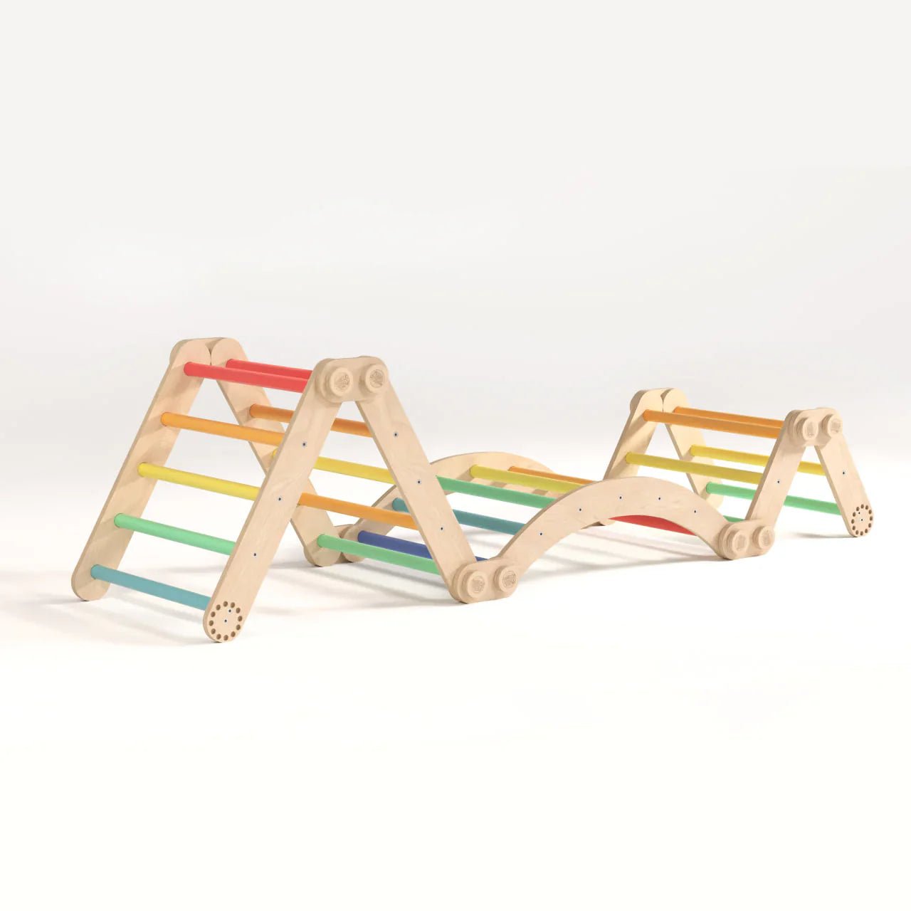 Ensemble d’escalade inclinable (set L avec Rocker) - arc - en - ciel, bois brut (non verni), 18 à 24 mois - BusyKids - myplayground