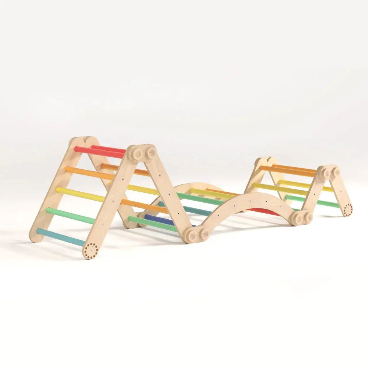 Ensemble d’escalade inclinable (set L avec Rocker) - arc-en-ciel, bois brut (non verni), 18 à 24 mois - BusyKids by BusyKids