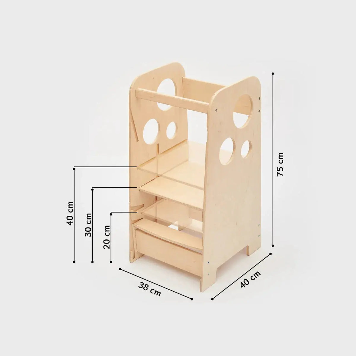 Tour Ajustable d’Apprentissage 3-en-1 - bois brut (non verni), 18 à 24 mois - BusyKids by BusyKids