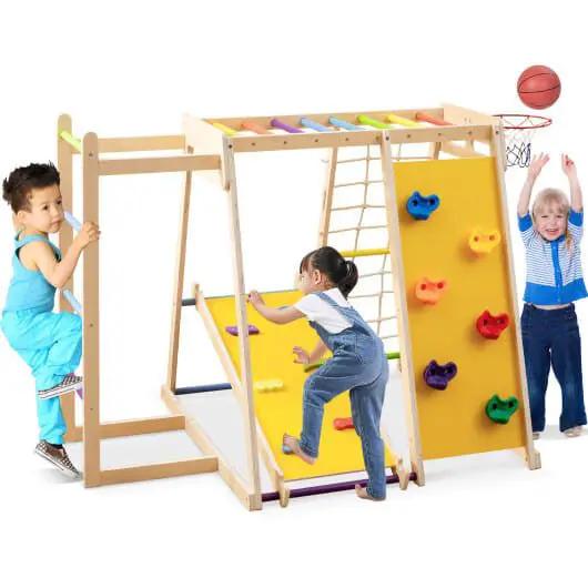 Kids Indoor Playground 6-in-1 Jungle Gym for 3-14 Years Olds-Macaron by myplayground