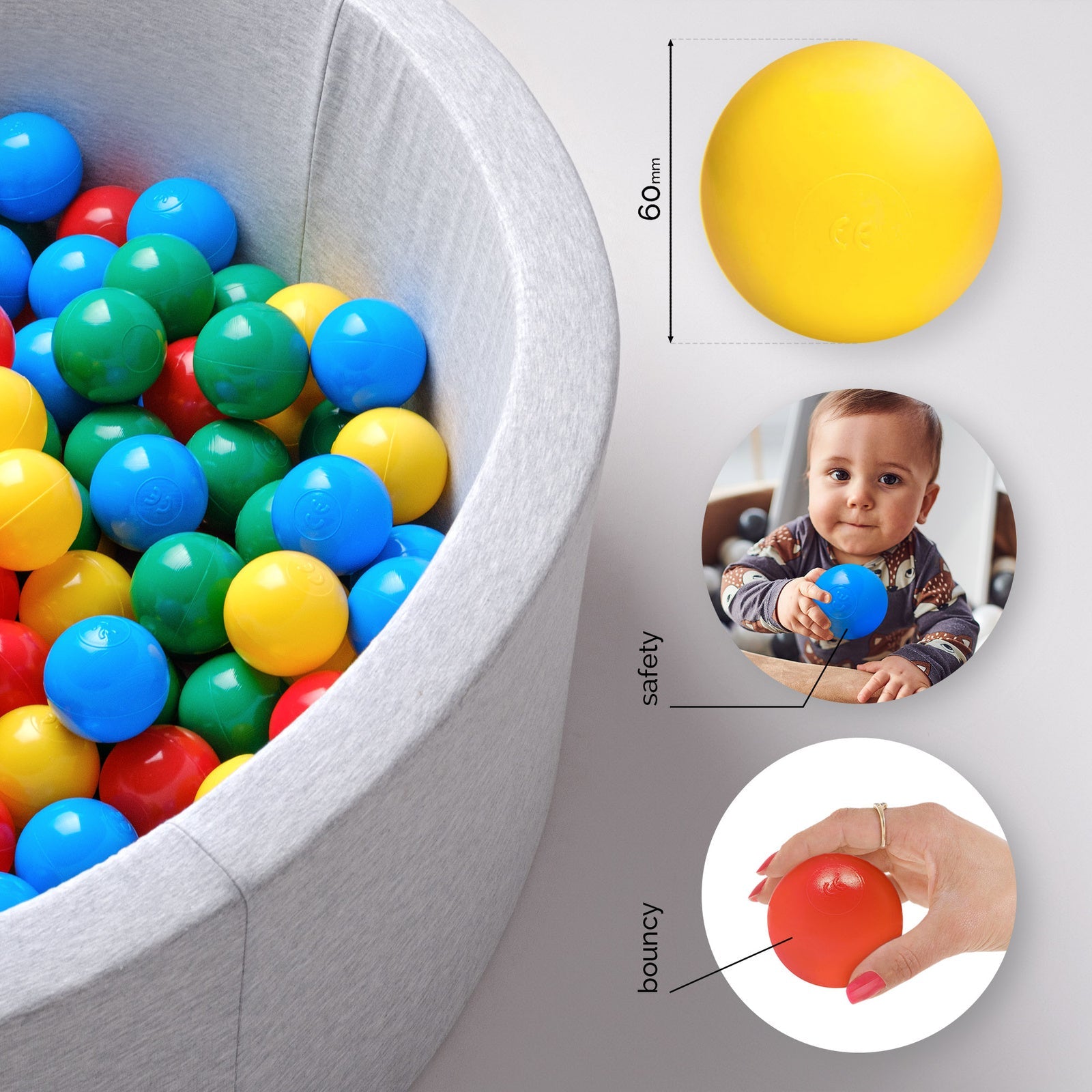 Boule de piscine à balles - 6 cm, lot de 200 pcs : bleu, vert, rouge, jaune - Plush Nest - Misioo - myplayground