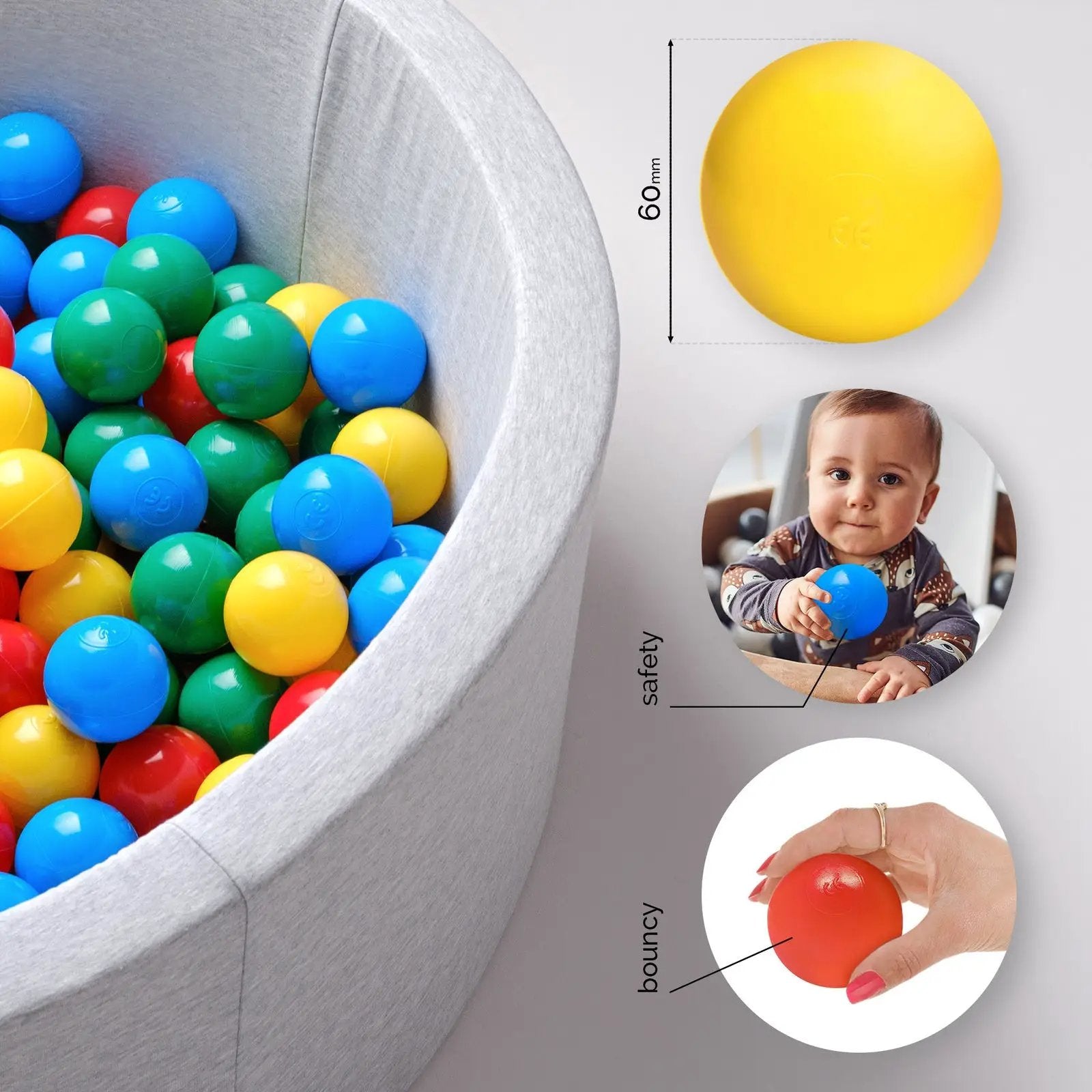 Boule de piscine à balles - 6 cm, lot de 200 pcs : bleu, vert, rouge, jaune - Plush Nest - Misioo by Misioo