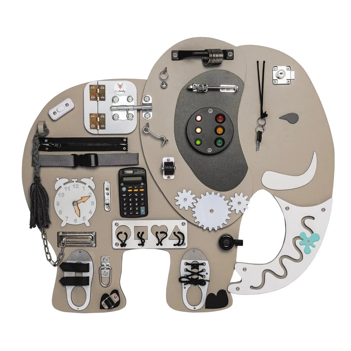 Elephant Kostek Busy Board - Planche sensorielle - Jeu de motricite fine pour enfant (3 ans et +) by FoxyFamily