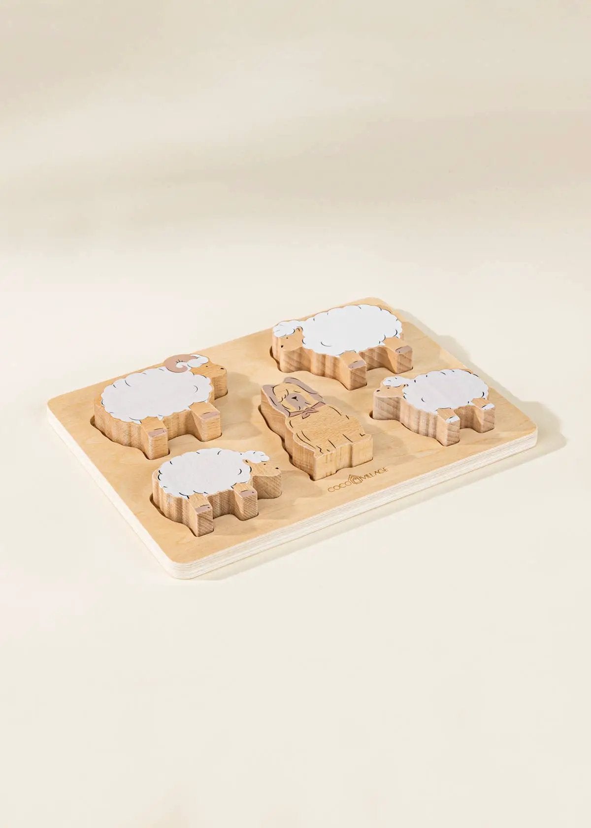 Set de 5 animaux de berger sur assiette en bois - Coco Village by Coco Village