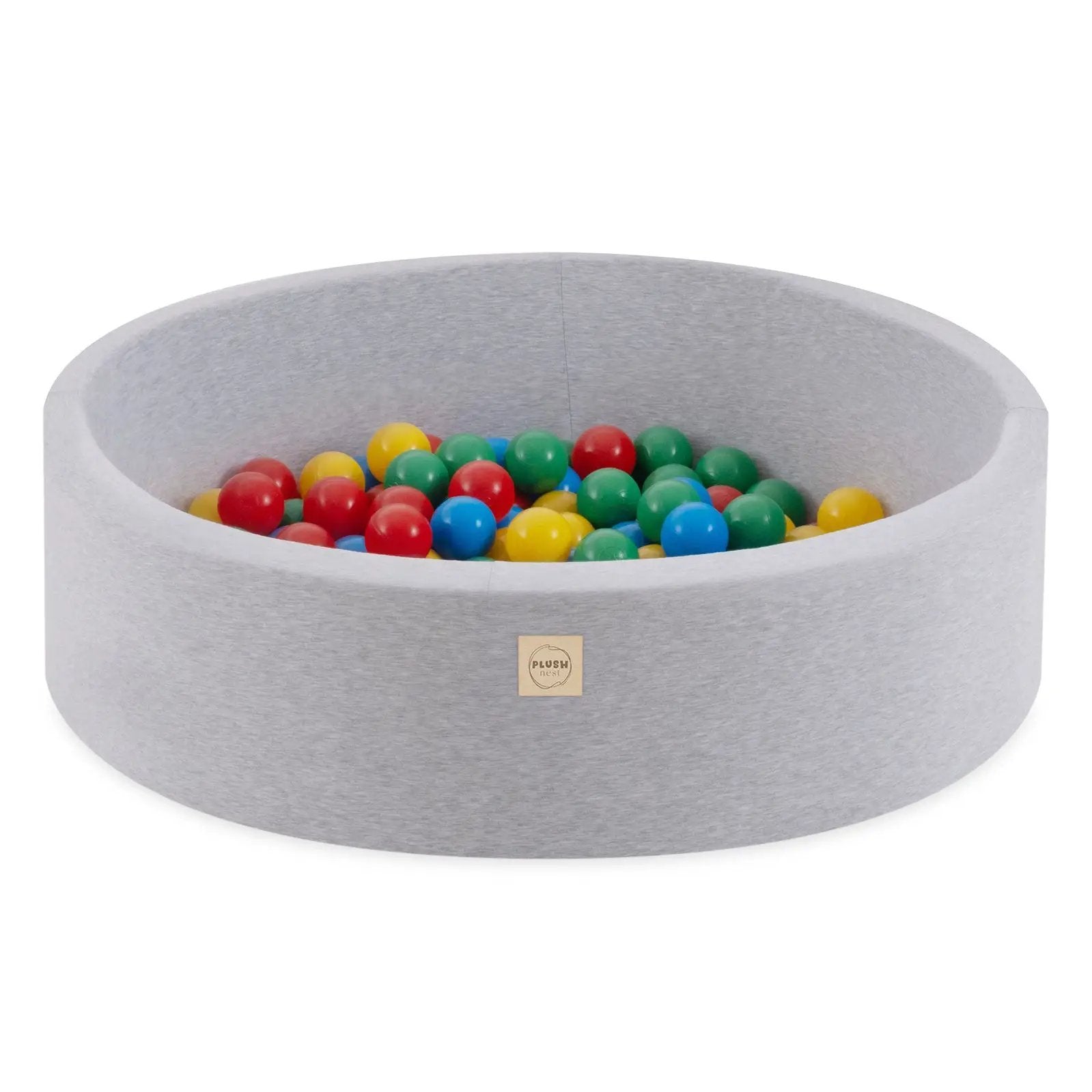 Piscine à balles - ronde 90x30 cm, gris clair, coton (+ 200 boules bleu, jaune, rouge, vert) -Plush Nest- Misioo by Misioo