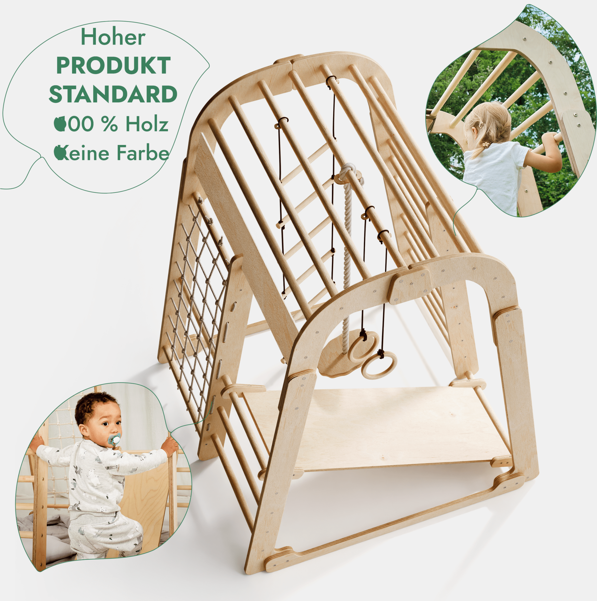 Six In One Indoor Kids Playground Climber With Net And Slide Gym Rings Hanging Ladder And Disc Swing For Ages 3 To 8 by Goodevas