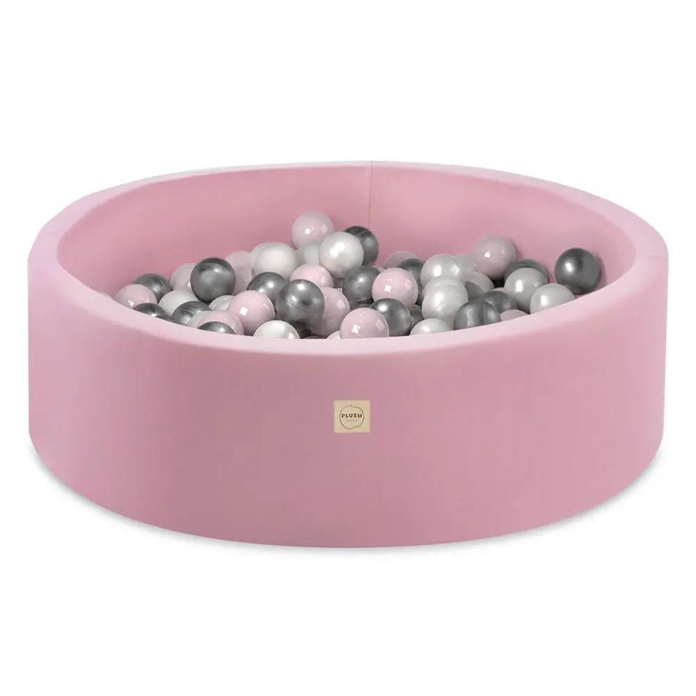 Piscine à balles - ronde 90x30 cm, rose, coton (+ 200 boules rose clair, argent, perle) -Plush Nest- Misioo by Misioo