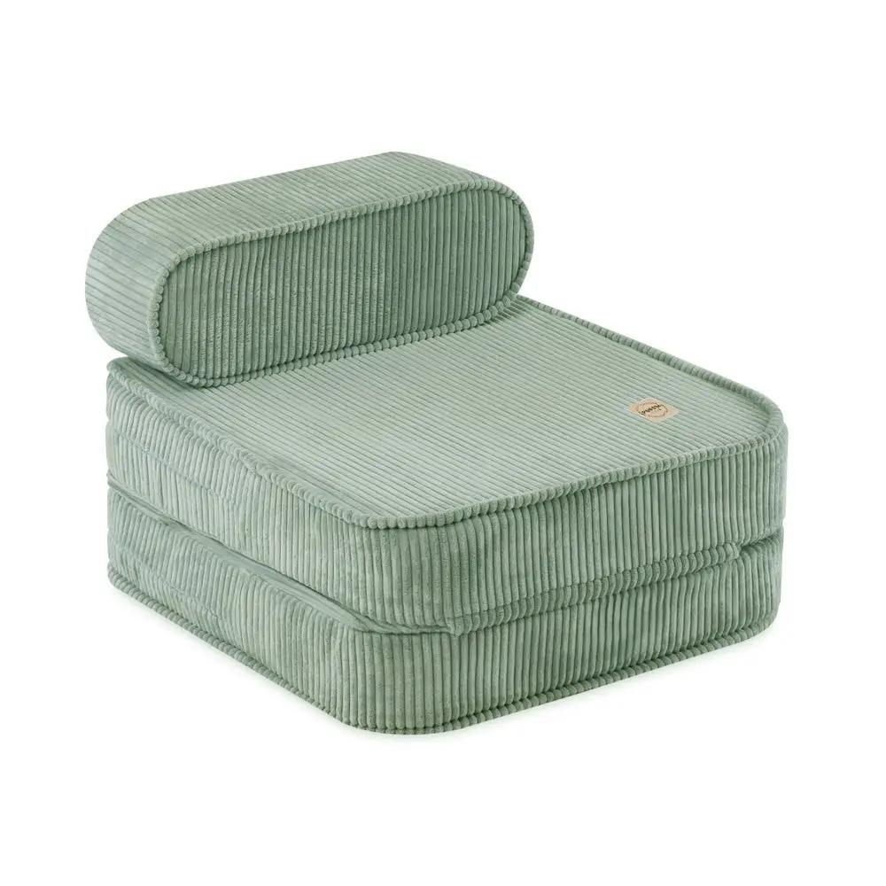 Chaise longue enfant, 150x60x25 cm, velours côtelé vert premium - Plush Nest by Misioo