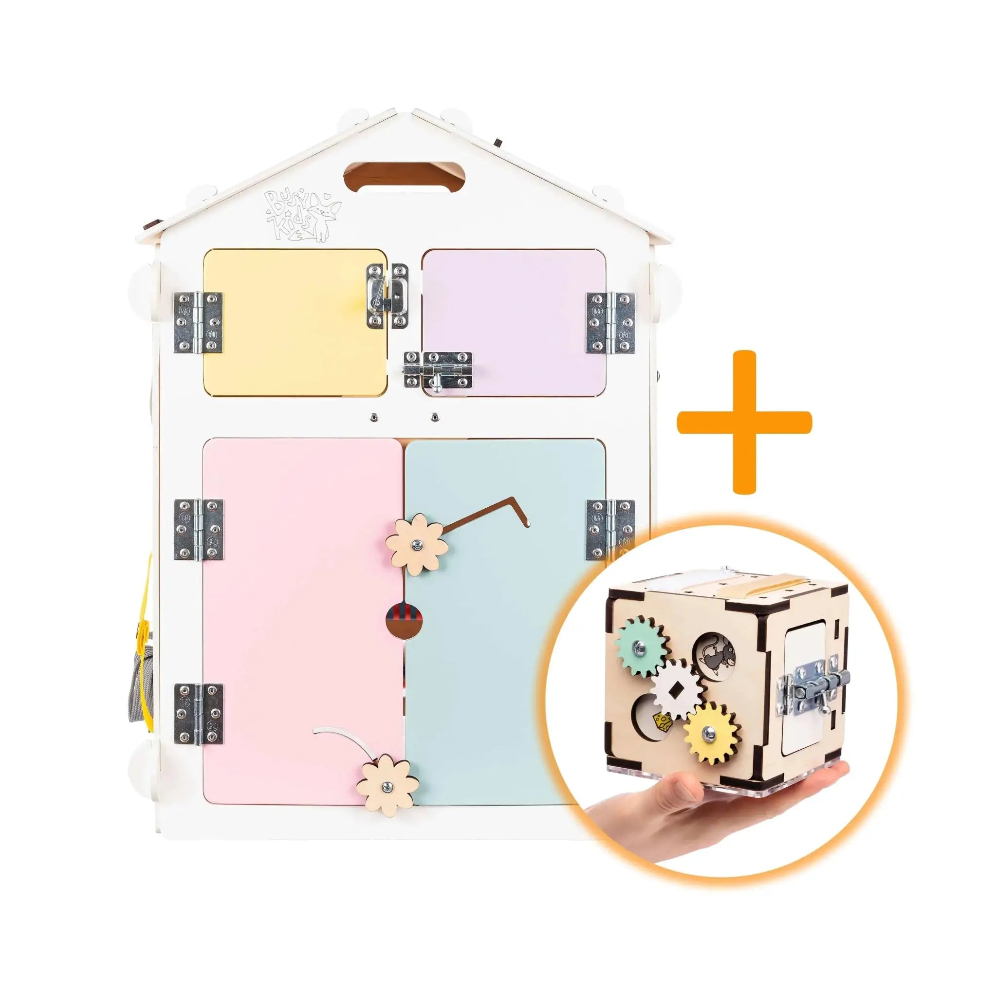 Ensemble Maisonnette et Cube interactif - blanc/pastel, bois Natura, 12 à 18 mois - BusyKids by BusyKids