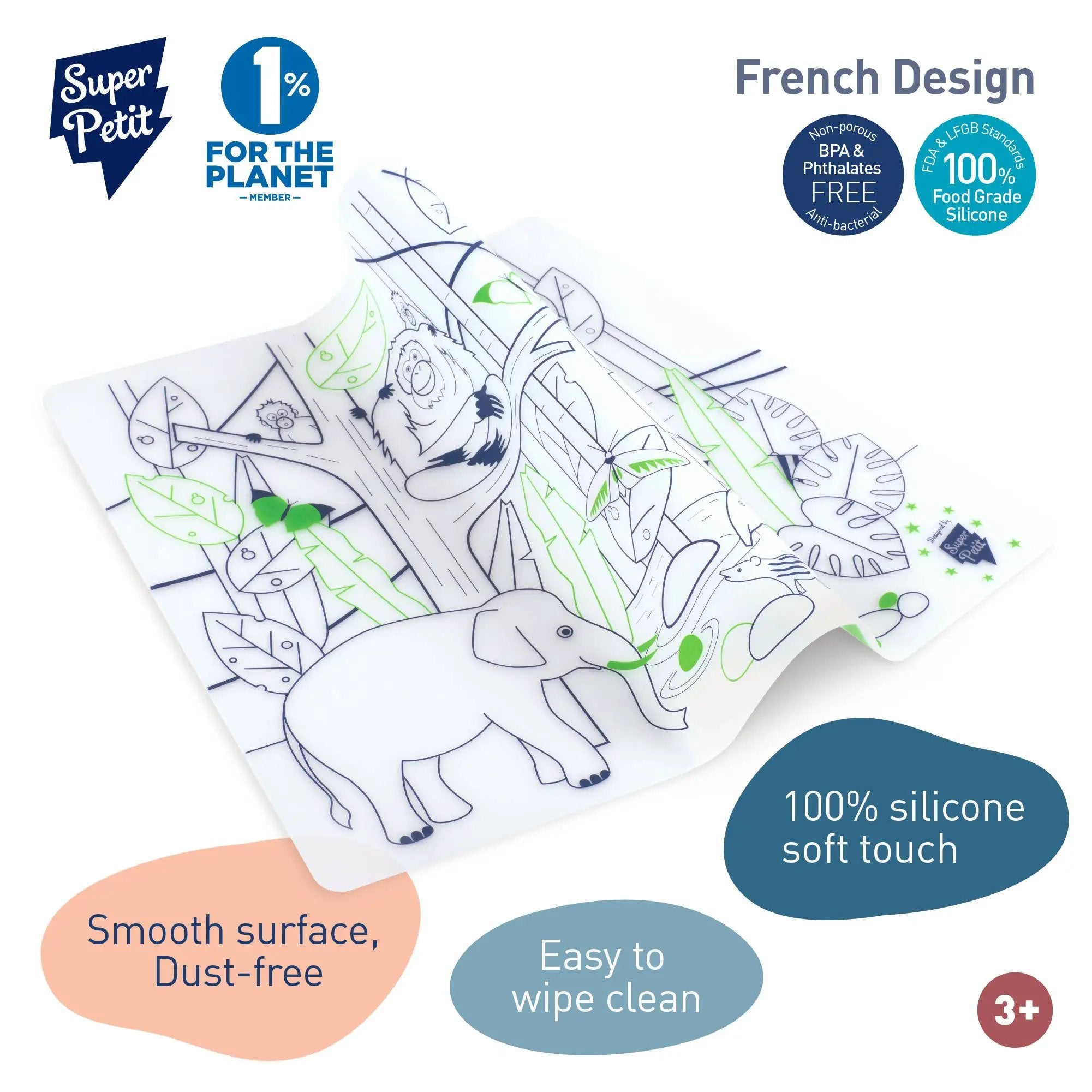 Jeu éducatif: Set de table en silicone JUNGLE - Réutilisable by SuperPetit