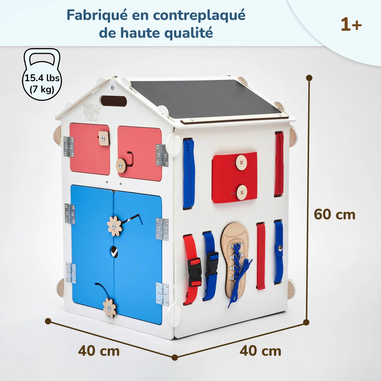 Ensemble Maisonnette Blanche et Cube Interactif - Bois Natura, 12 à 18 mois - BusyKids - myplayground