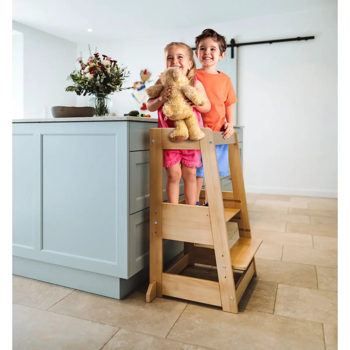 tiSsi® siblings / twin learning tower FELIX, growing with the child, solid beech NATURAL by tiSsi ® Familie beginnt mit uns™
