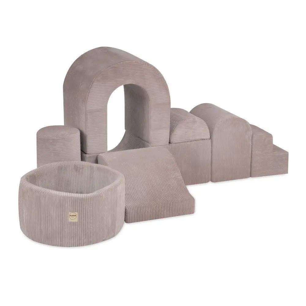 Château de terrain de jeu avec piscine +150 balles (perle, or) – Velours côtelé beige premium – Plush Nest by Misioo