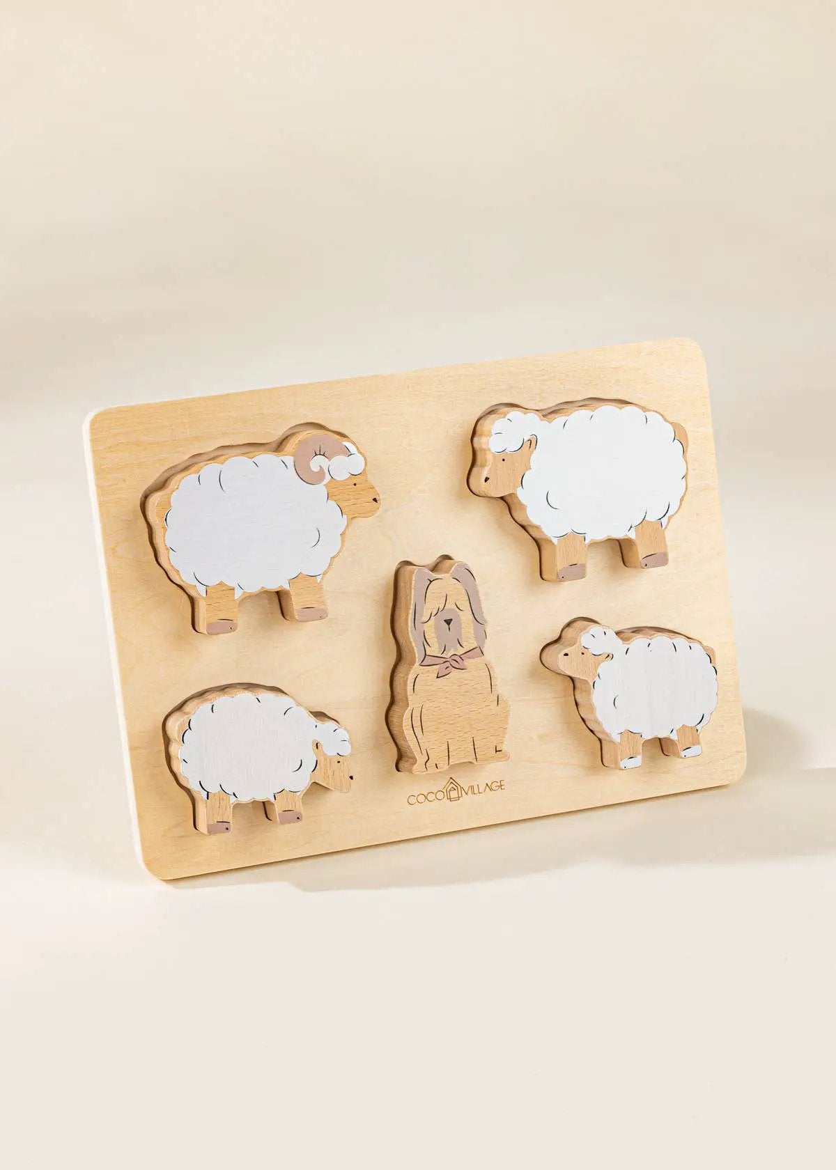 Set de 5 animaux de berger sur assiette en bois - Coco Village by Coco Village