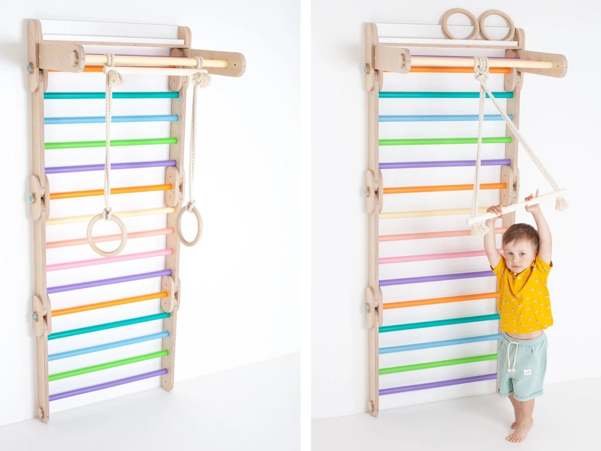 Anneaux de Gym et Barre Trapézoïdale Happymoon - Équipement de Gymnastique - Jeu de motricité enfant - Happymoon - myplayground